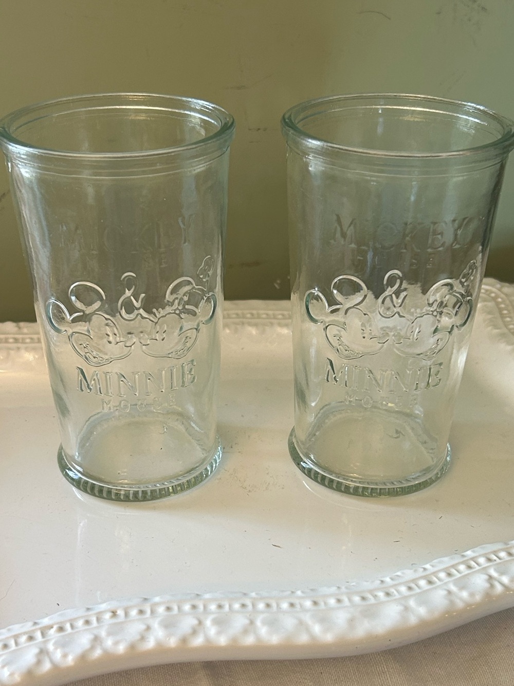Disney Clear Glass Mickey & Minnie Embossed Tumblers - Pair